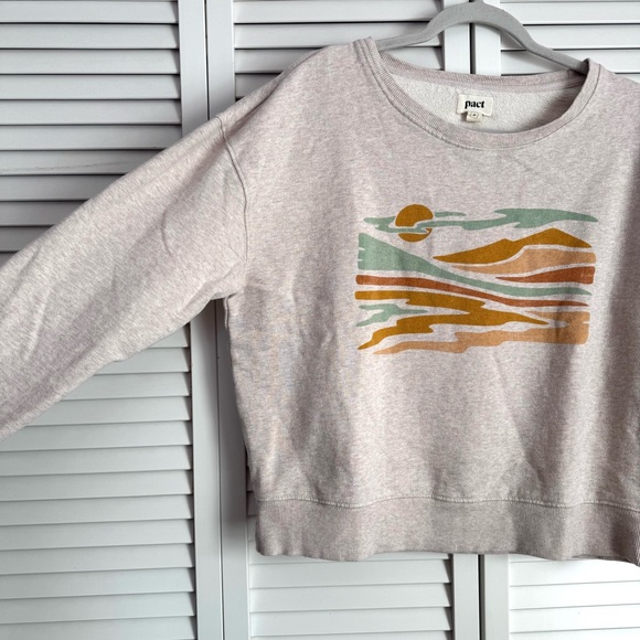 Pact Sandshell Heather Wander Sunset Graphic Slouchy Sweatshirt Cream Medium - Picture 2 of 8